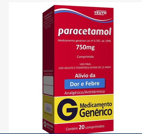 Paracetamol 750mg Genérico Teuto – Analgésico e Antitérmico | 20 Comprimidos