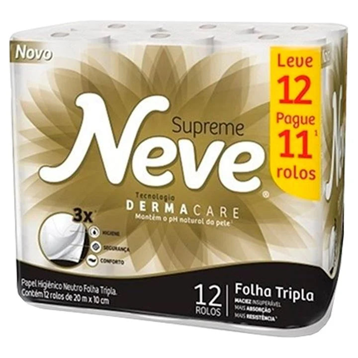 Papel Higiênico Neve Folha Tripla 20m 12 Rolos Suzano 7891172523472